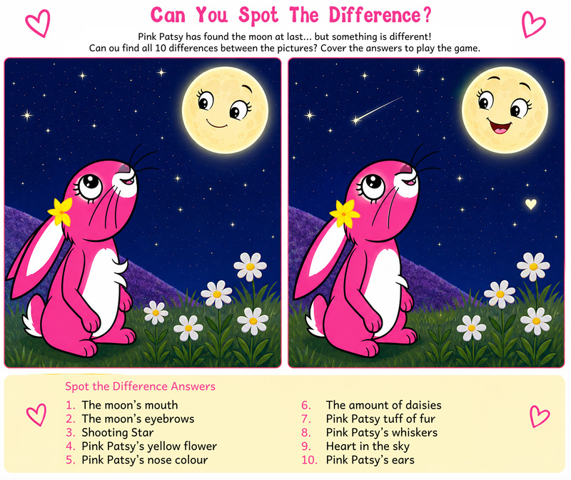 Pink Patsy spot the difference activity 