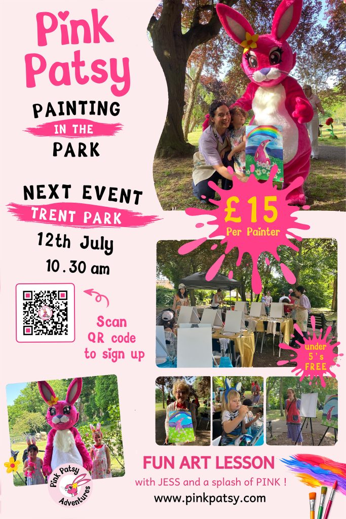 PINK-PATSY PAINTING-IN-TRENT-PARK Pink Patsy Painting in the Park event poster for Trent Park on 12th July at 10.30am